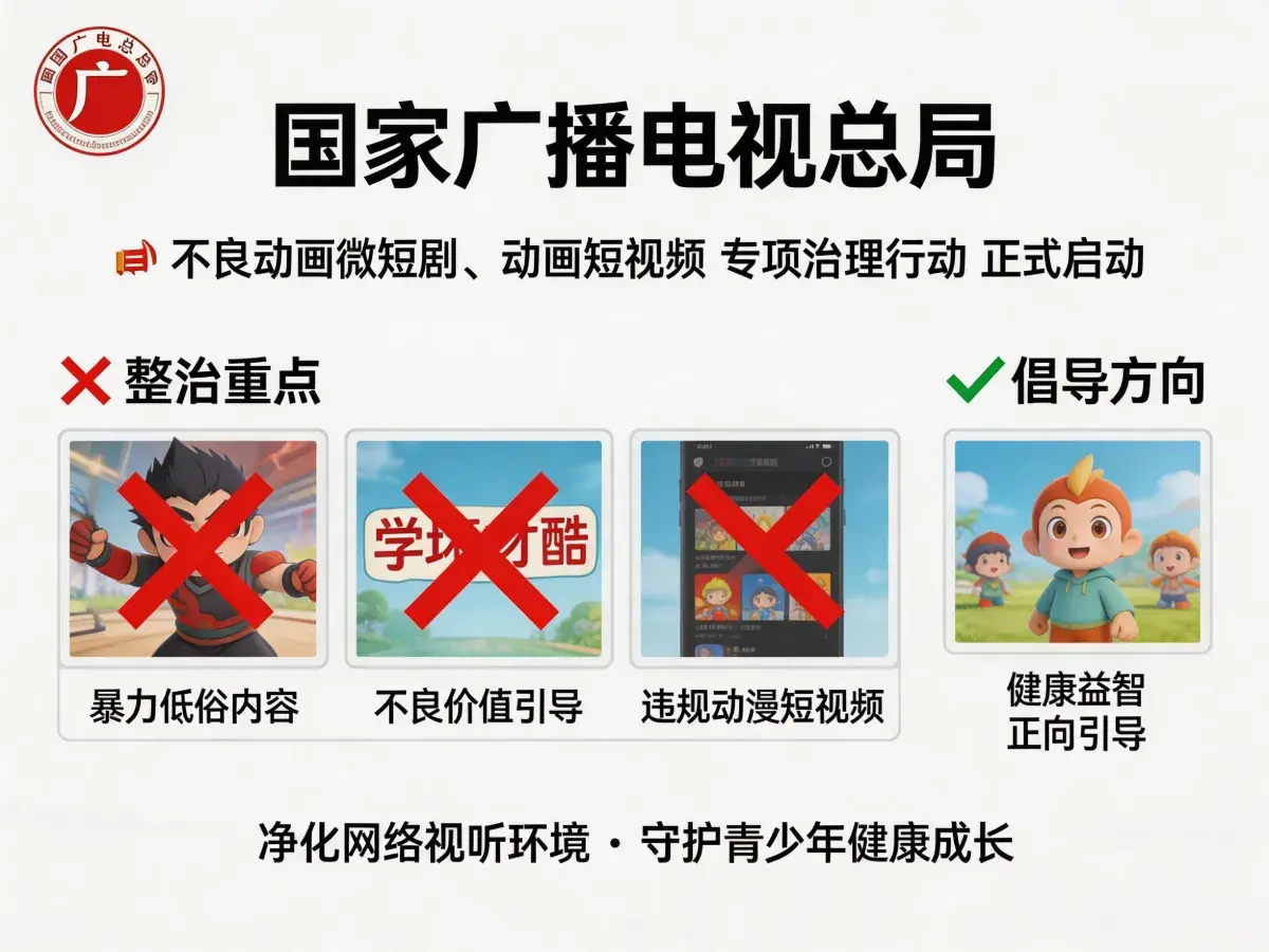 国家广电总局：启动不良动画微短剧和动画短视频专项治理